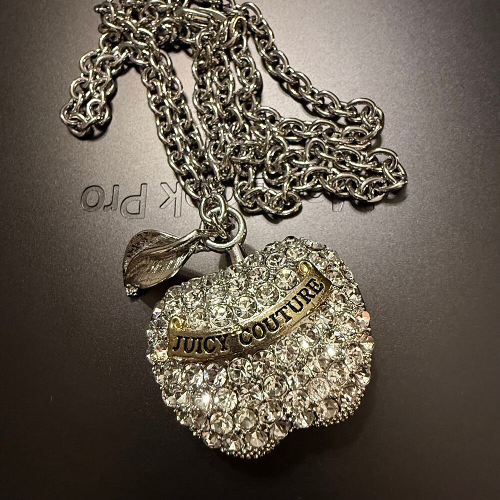 RARE Juicy Couture Silver Tone Puffed Apple Pendant Necklace